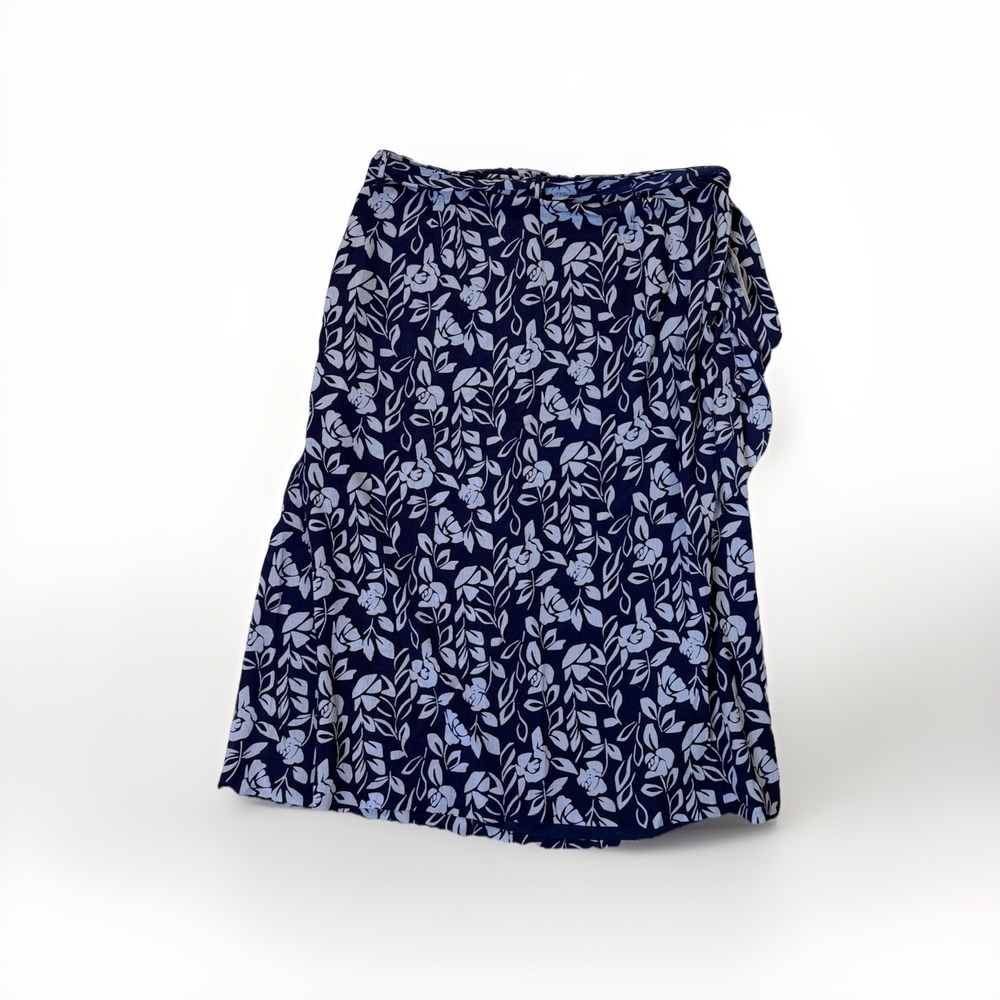 Anne Klein Navy Floral 100% Silk Skirt Women's‎ Size 18 Blue White Lined NWT